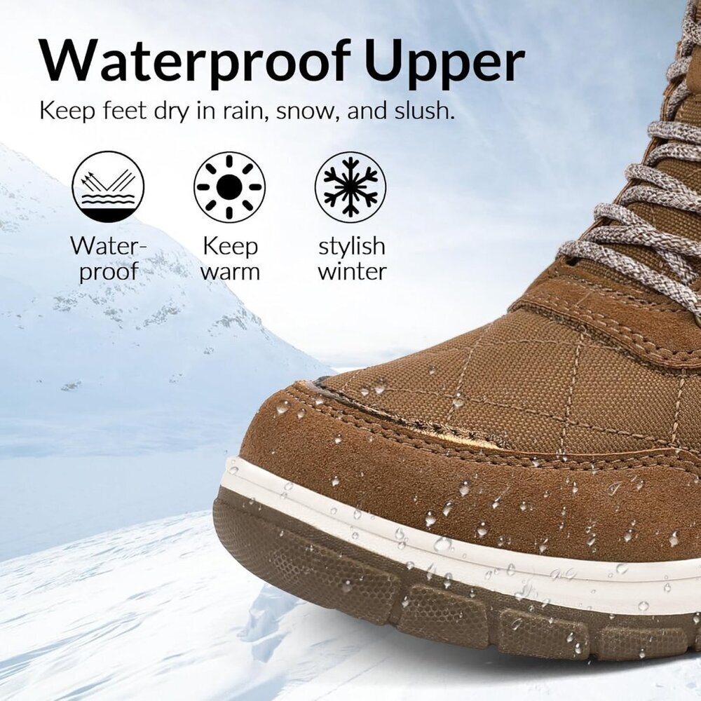 Women's Brown Waterproof Insulated Snow Boots Lace-Up Winter Booties - Picture 2 of 5